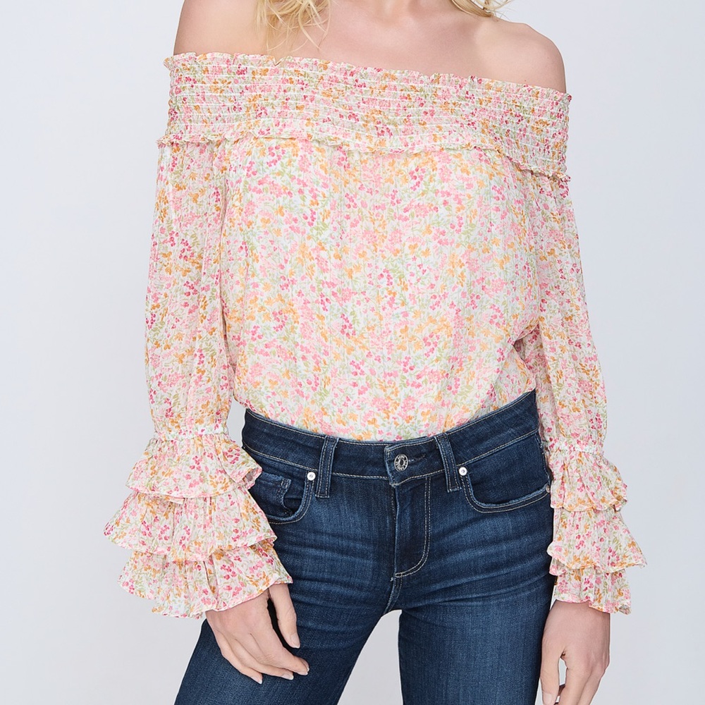 CeCe Multicolor Floral Off-Shoulder Blouse